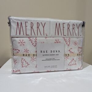 NEW Rae Dunn Red and White Merry, Queen Sheet Set
